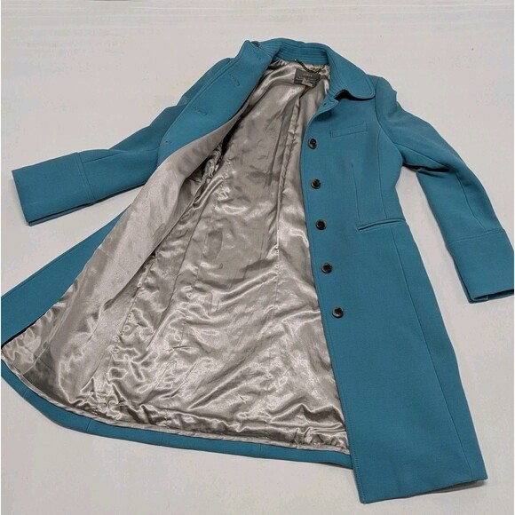 Teal Italian Double Cloth Wool Blend Lady Day Trench Pea Coat Size 4T Classy - Picture 13 of 13